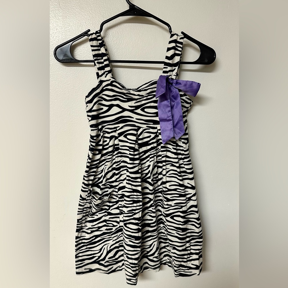 American Girl Size 8 Zebra Print Dress with Purple Bow